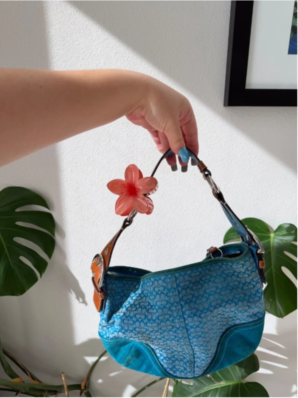 🦋 RARE Y2K Vintage Coach Signature Blue Soho Suede Hobo Shoulder Bag #1460 🦋